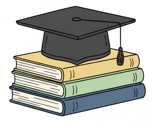 Student with books and graduation cap